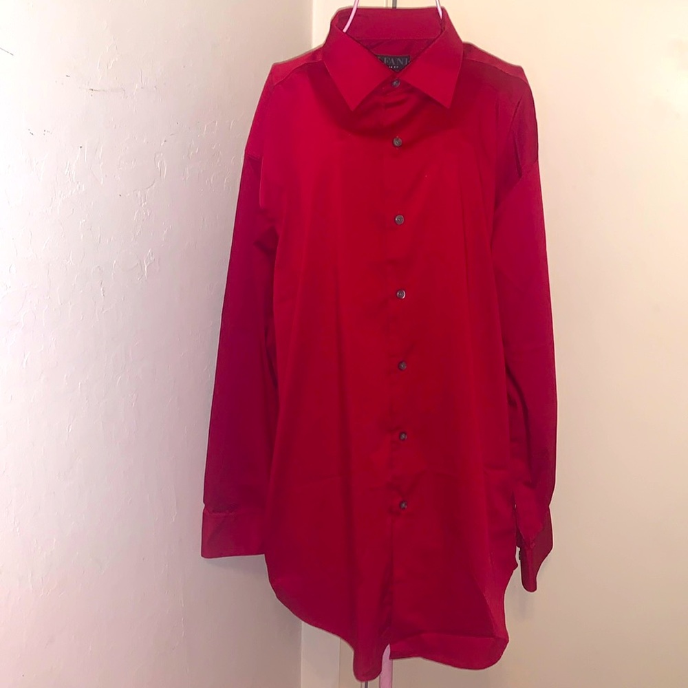 🎁Like New Alfani Regular Fit Men's Red L/S Dress shirt- Medium 15-15.5, 32-33 - Picture 7 of 16